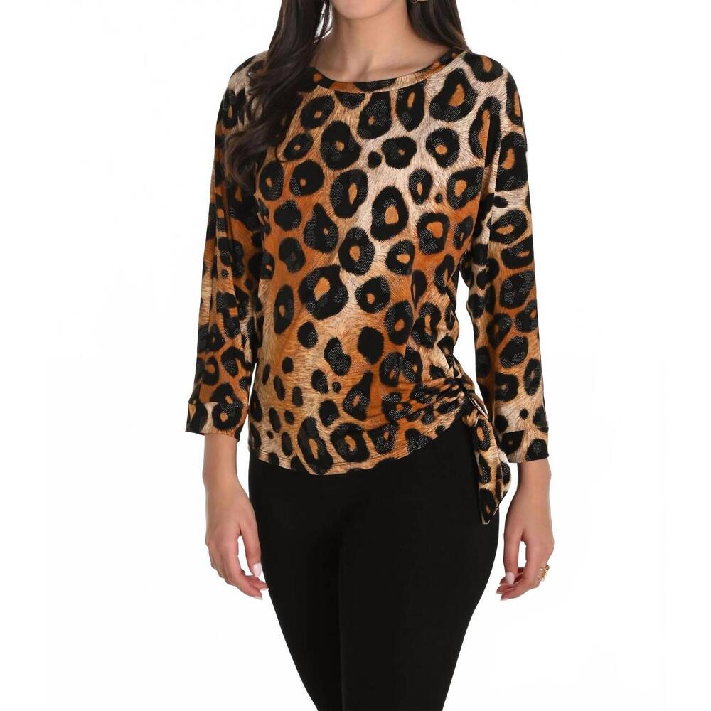 NEW FRANK LYMAN leopard print boat neck pullover in cheetah